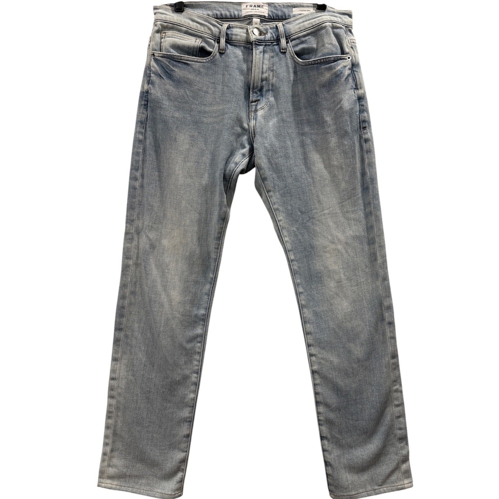 FRAME L'Homme Slim Jeans Men 31 Light Blue‎ Finn Distressed LMH838